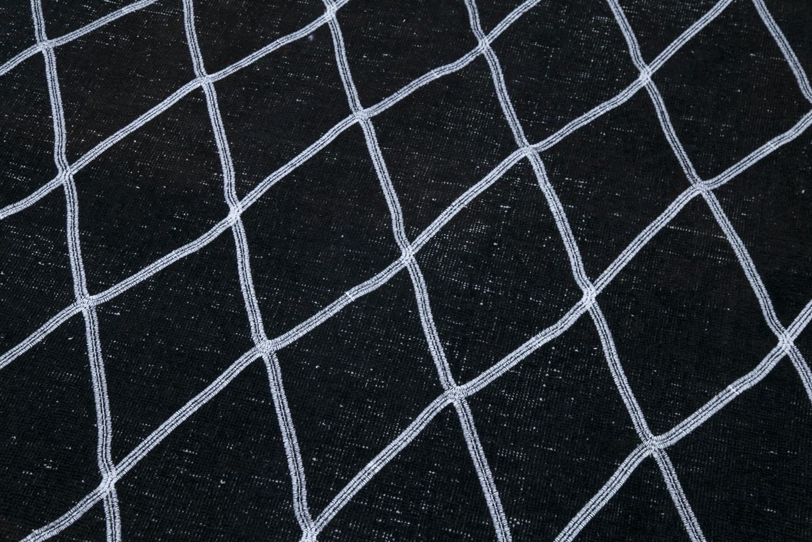 Handmade Area Rug – Black Geometric Carpet Cotton Wool Rug 4'10''x12'6''