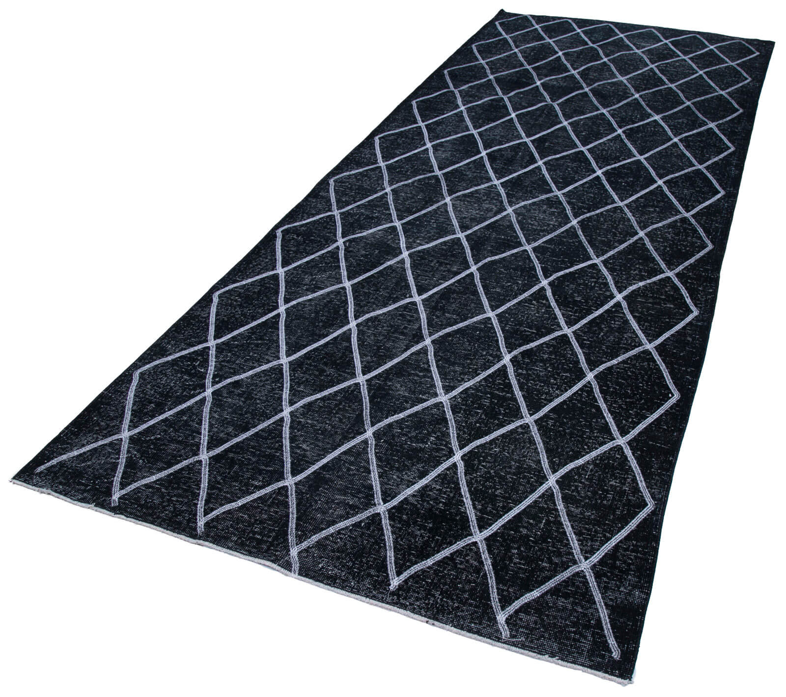 Handmade Geometric Rug – Black Geometric Carpet Cotton Wool Area Rug 4'9''x12'9''