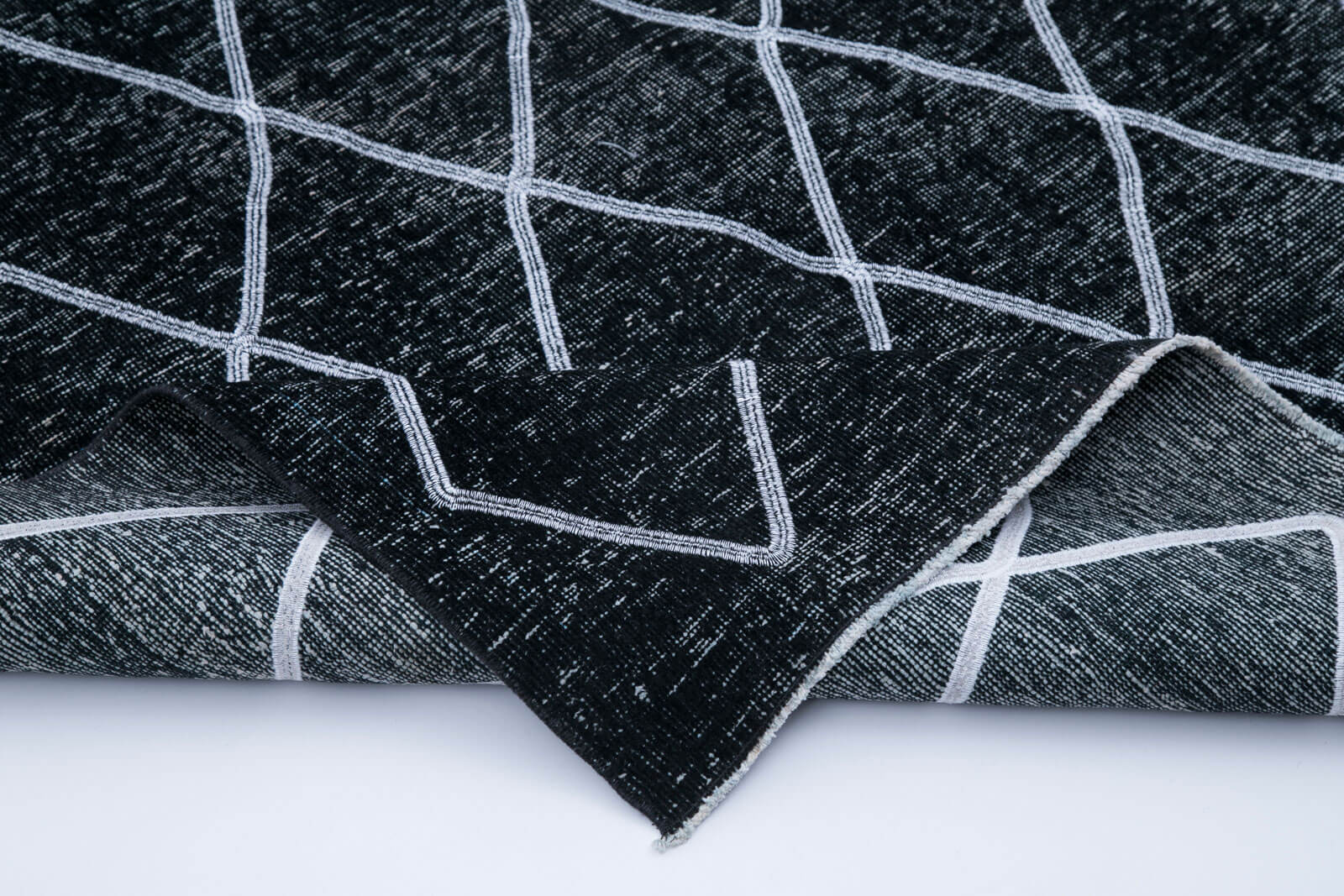Handmade Geometric Rug – Black Geometric Carpet Cotton Wool Area Rug 4'9''x12'9''