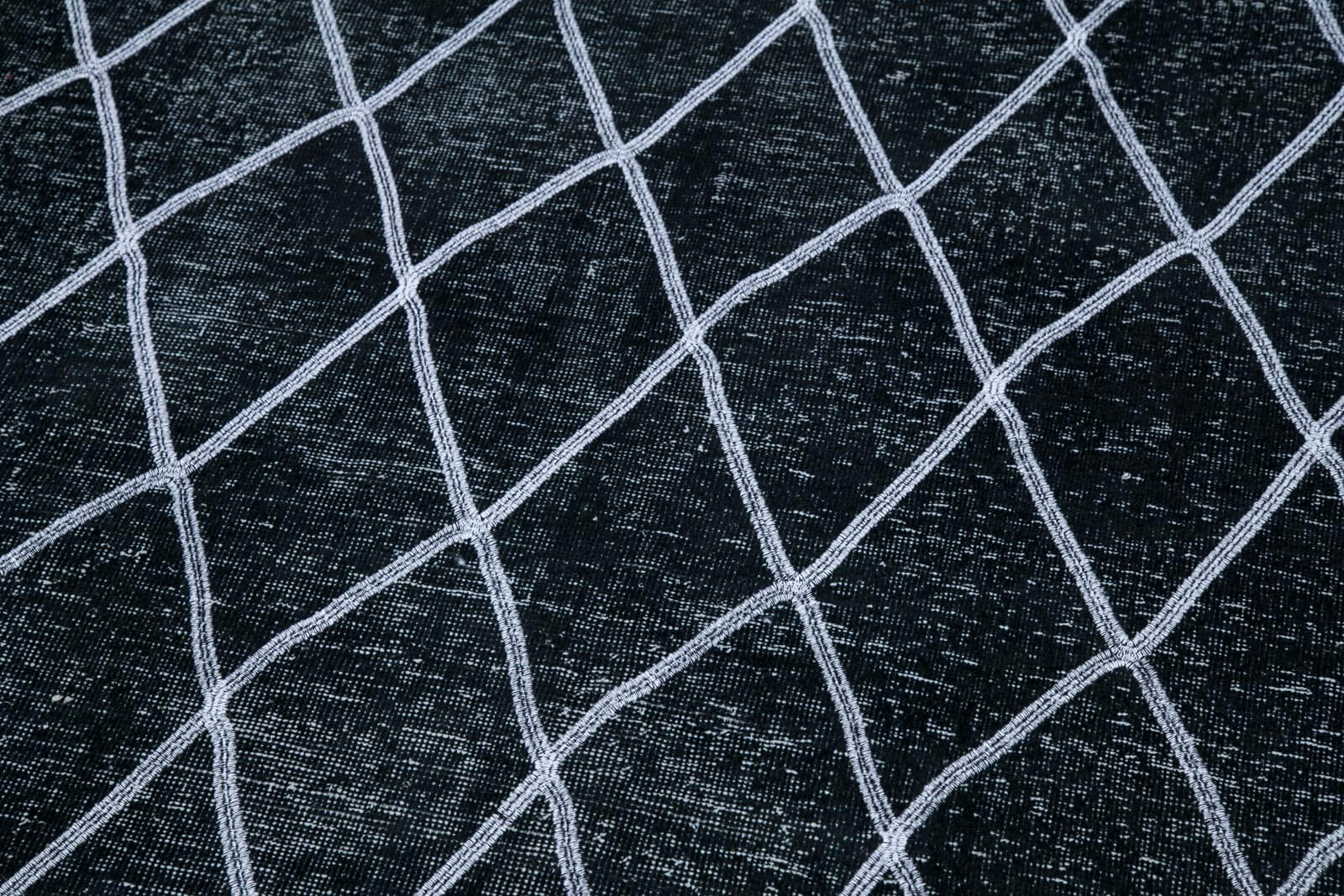 Handmade Geometric Rug – Black Geometric Carpet Cotton Wool Area Rug 4'9''x12'9''