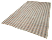 Handmade Cotton Wool Rug - Pink Kilim Striped Area Rug 6'2''x10'10'' Flat Weave Carpet