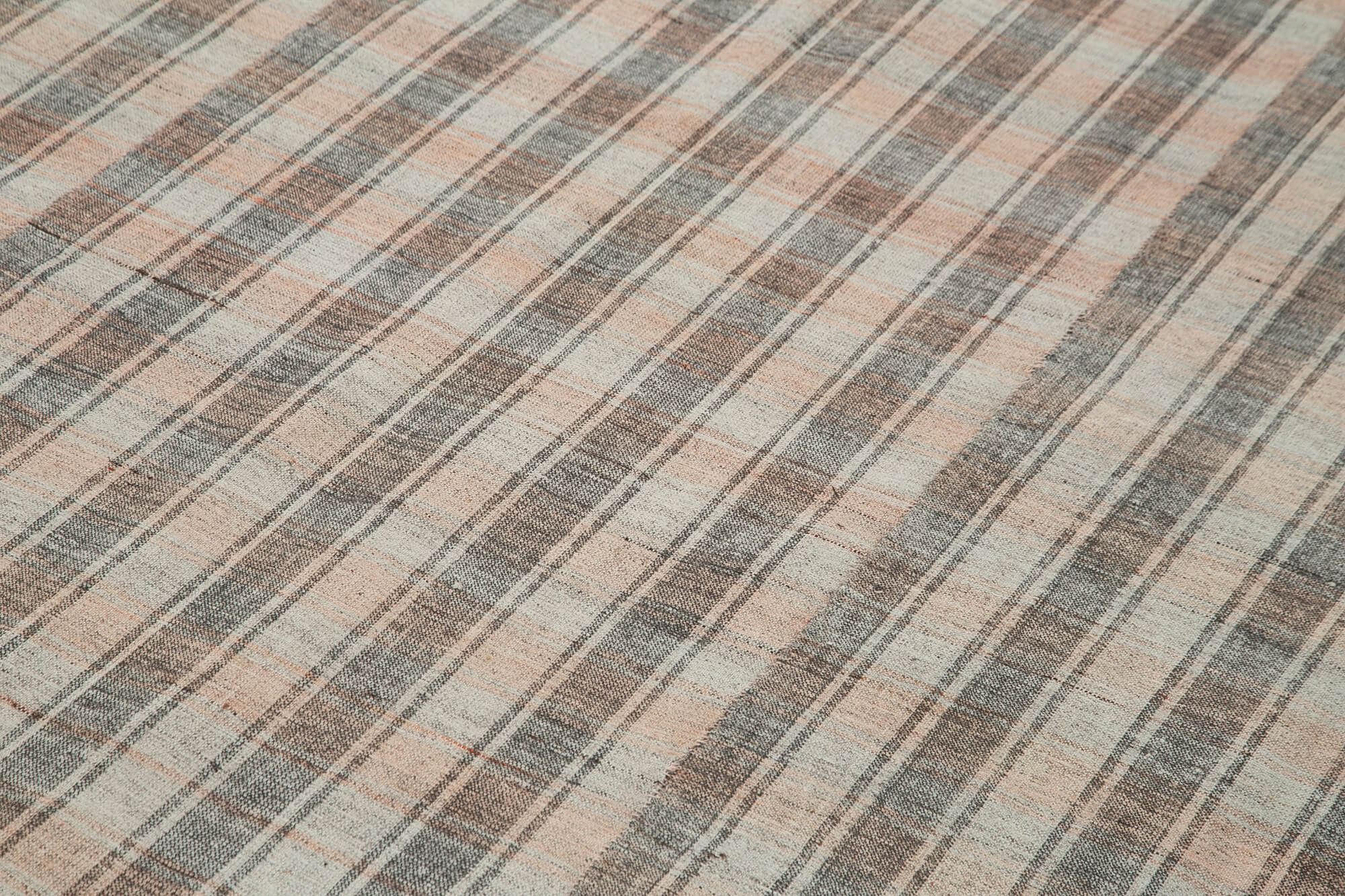 Handmade Cotton Wool Rug - Pink Kilim Striped Area Rug 6'2''x10'10'' Flat Weave Carpet