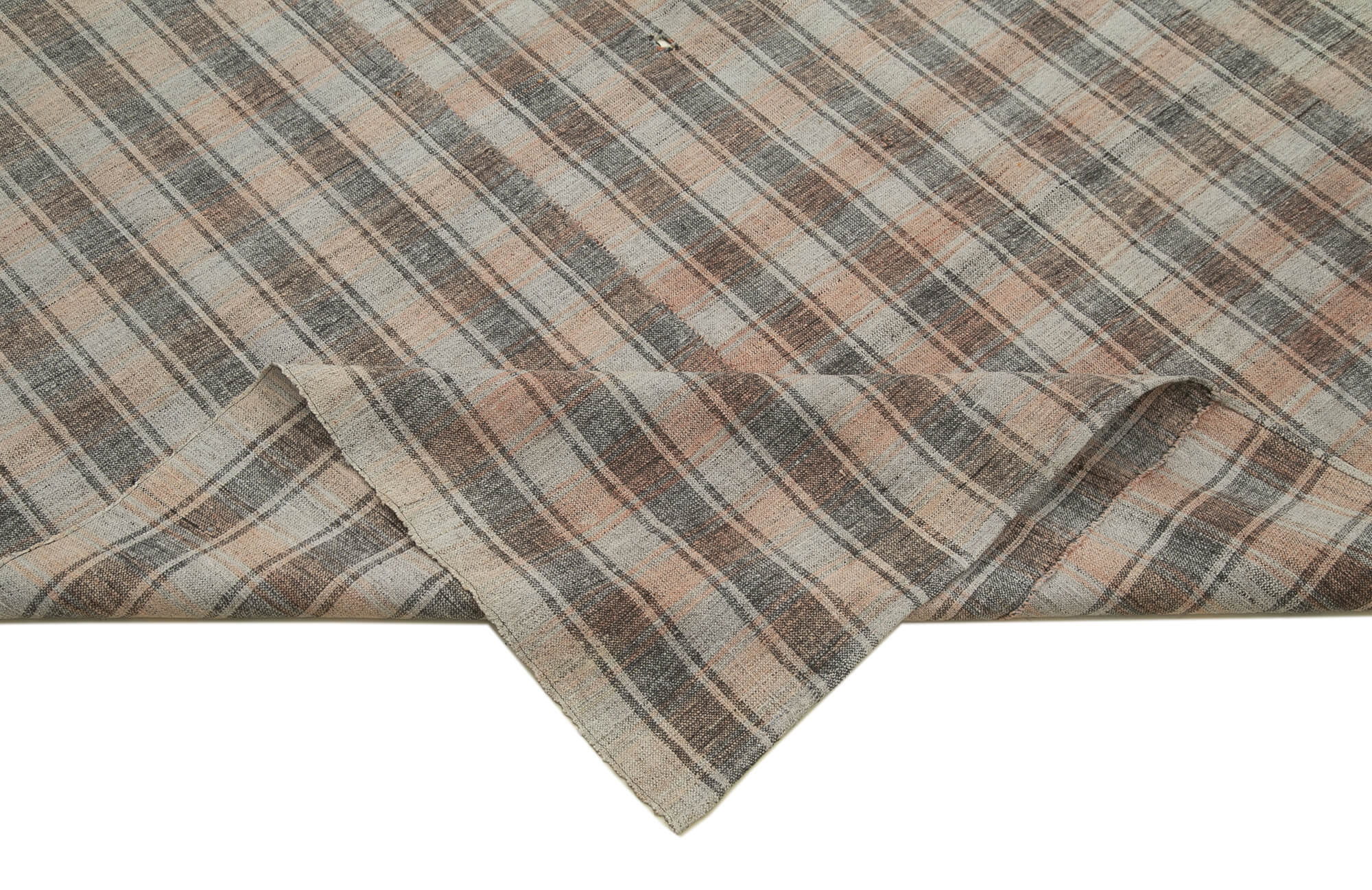 Handmade Cotton Wool Rug - Pink Kilim Striped Area Rug 6'2''x10'10'' Flat Weave Carpet