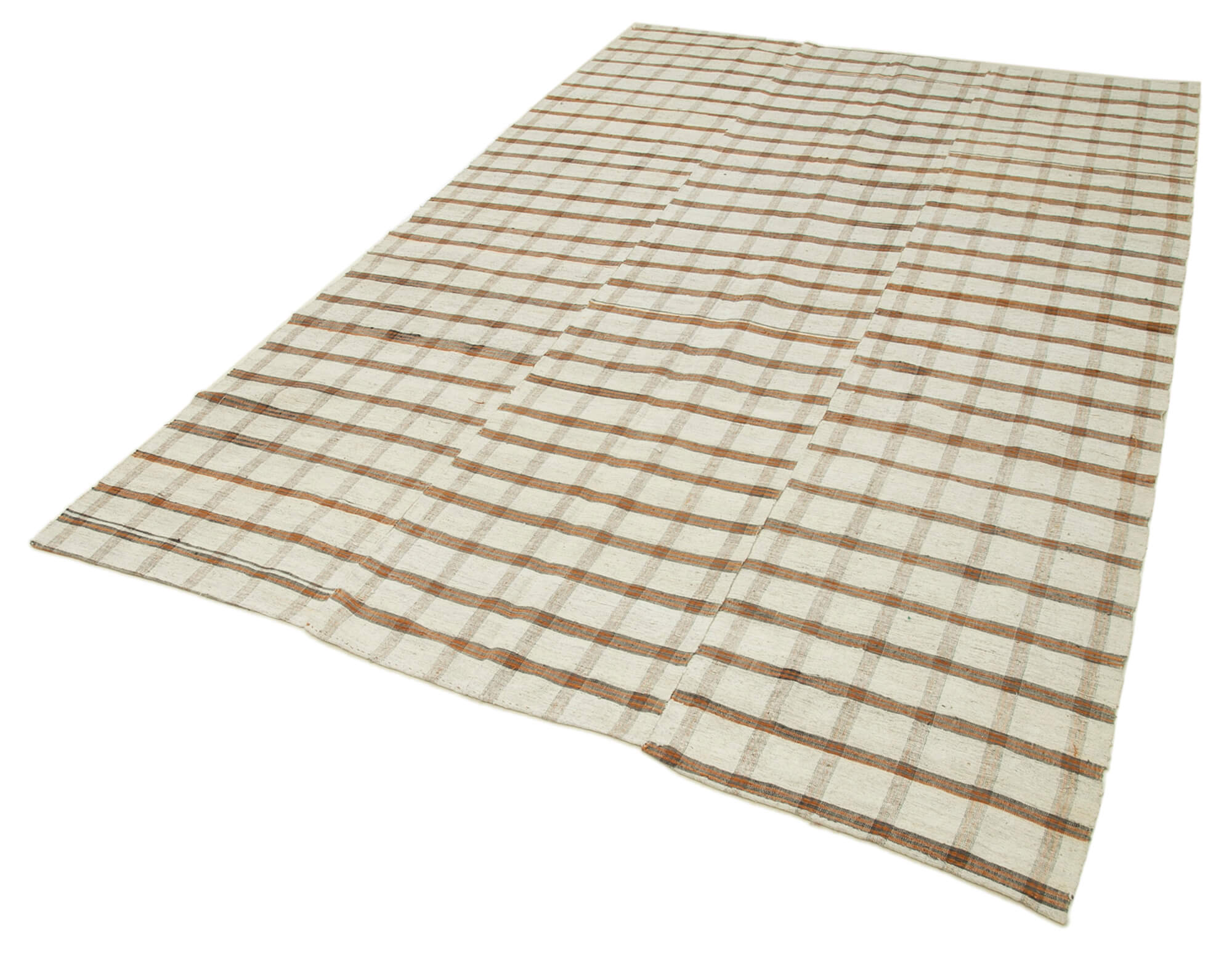 Handmade Cotton Wool Rug - Striped Kilim Turkish Vintage Area Rug 5'7''x9'1''