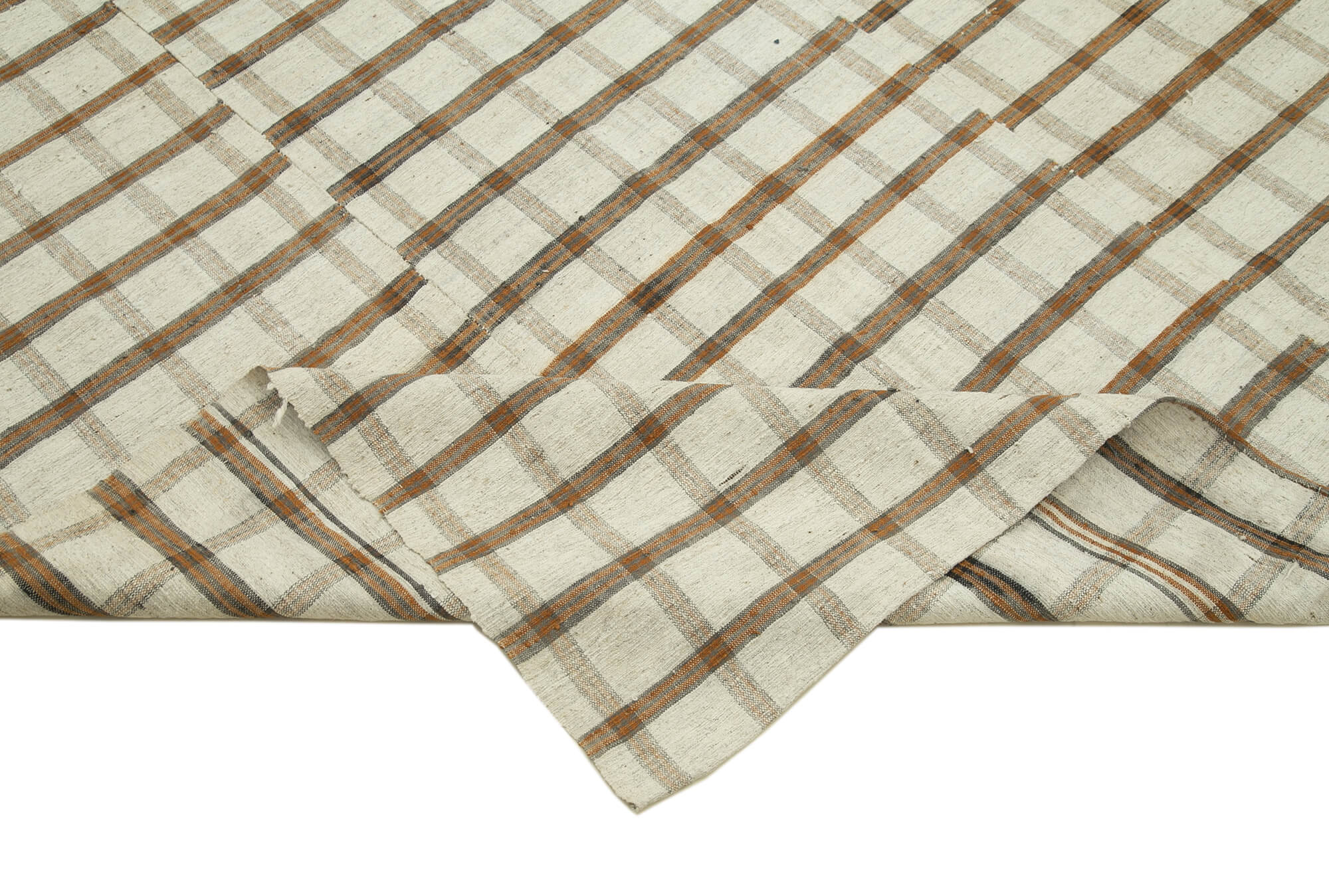 Handmade Cotton Wool Rug - Striped Kilim Turkish Vintage Area Rug 5'7''x9'1''