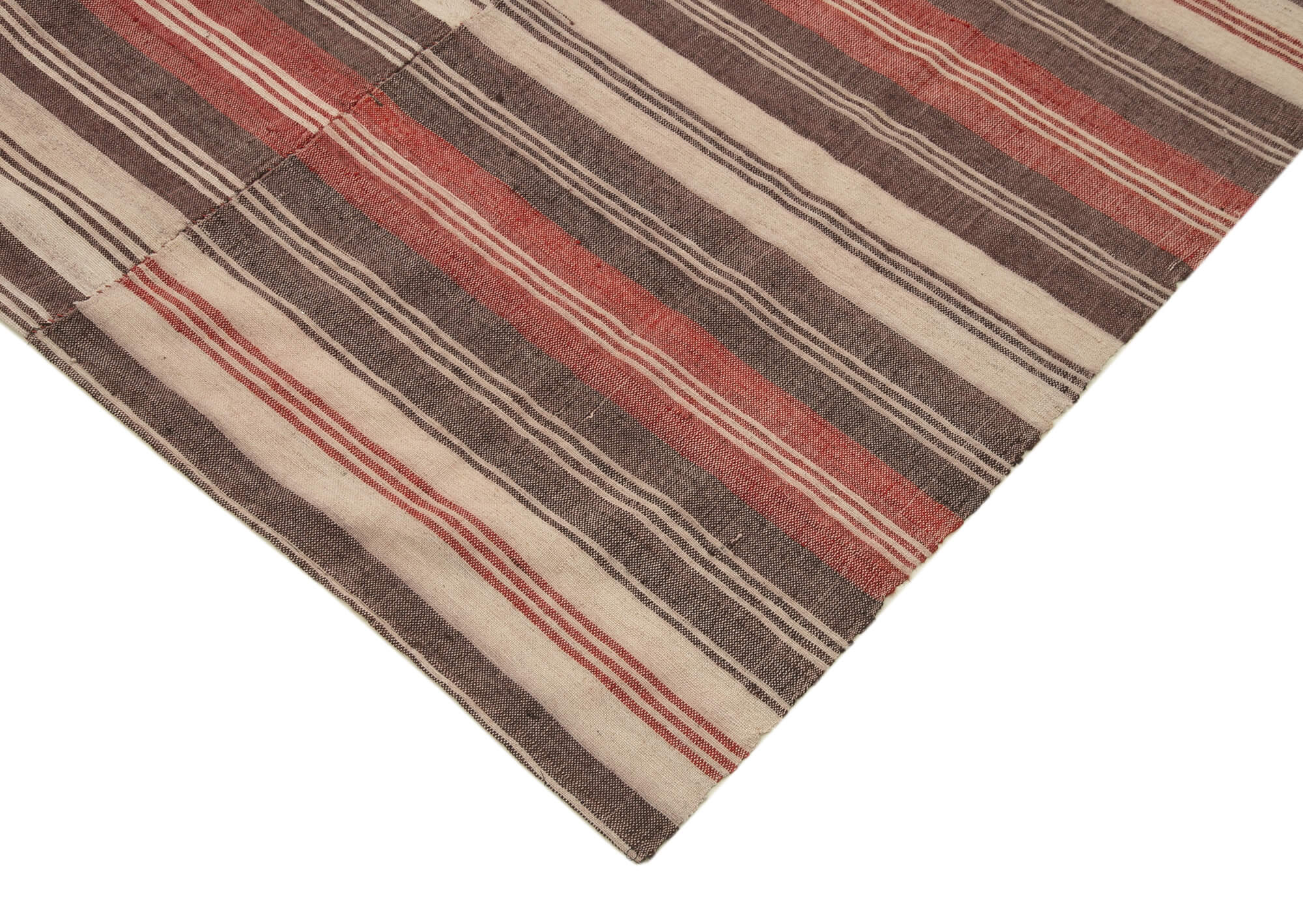 Handmade Wool Area Rug – Brown Striped Kilim Cotton Wool Rug 6'8" x 10'4"