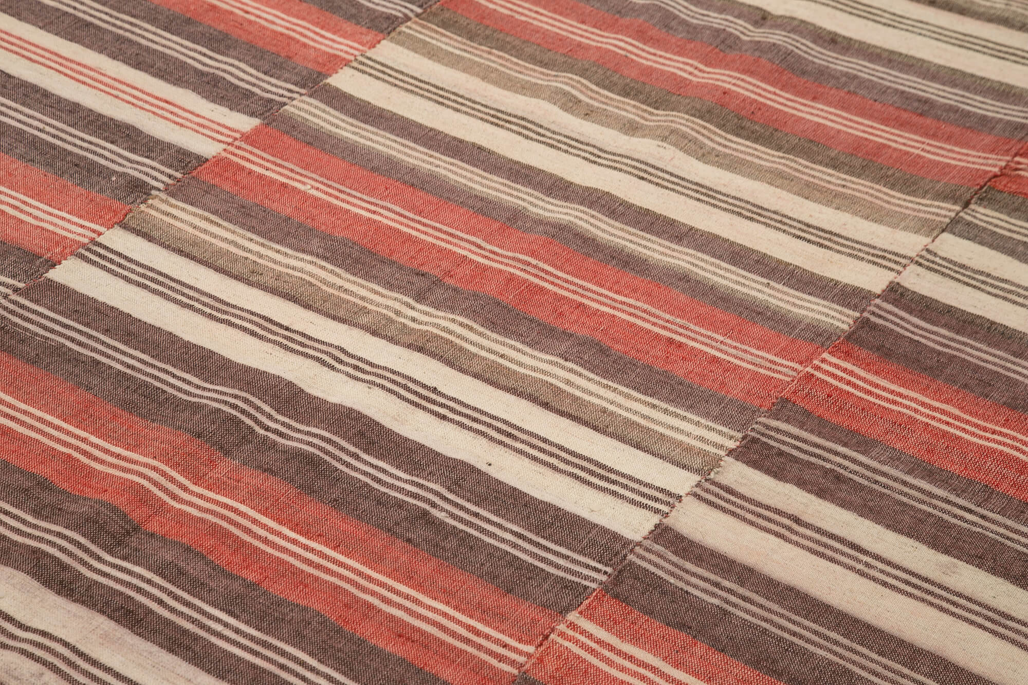 Handmade Wool Area Rug – Brown Striped Kilim Cotton Wool Rug 6'8" x 10'4"