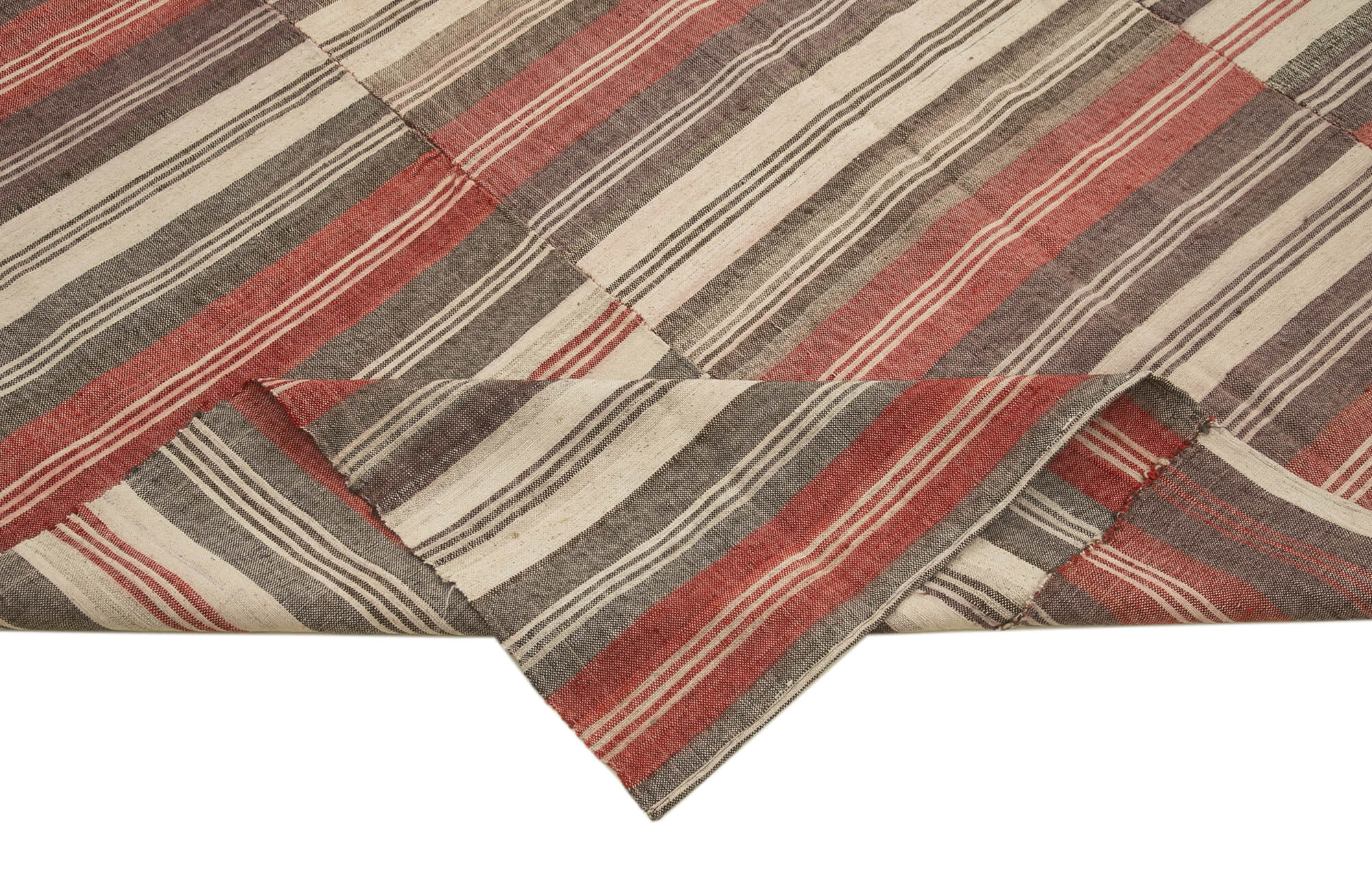 Handmade Wool Area Rug – Brown Striped Kilim Cotton Wool Rug 6'8" x 10'4"