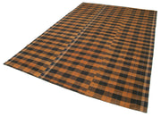 Handmade Cotton Wool Rug - Brown Striped Kilim Rug | Vintage Turkish Carpet 6'3"x9'4"