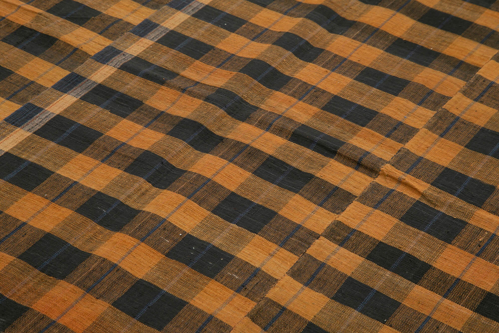 Handmade Cotton Wool Rug - Brown Striped Kilim Rug | Vintage Turkish Carpet 6'3"x9'4"