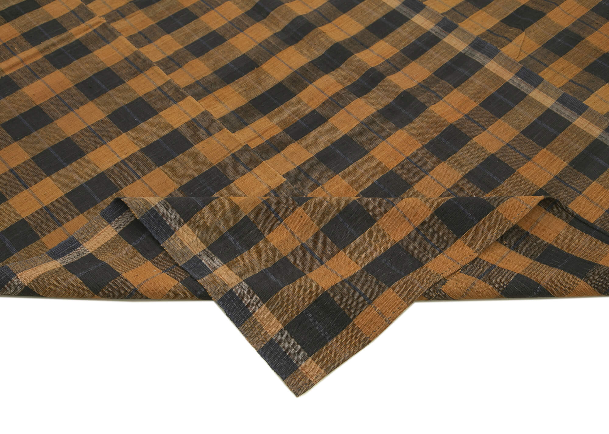 Handmade Cotton Wool Rug - Brown Striped Kilim Rug | Vintage Turkish Carpet 6'3"x9'4"