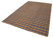 Handmade Kilim Rug - Brown Striped Area Rug Cotton Wool Flat Weave Carpet 6'3''x9'11''