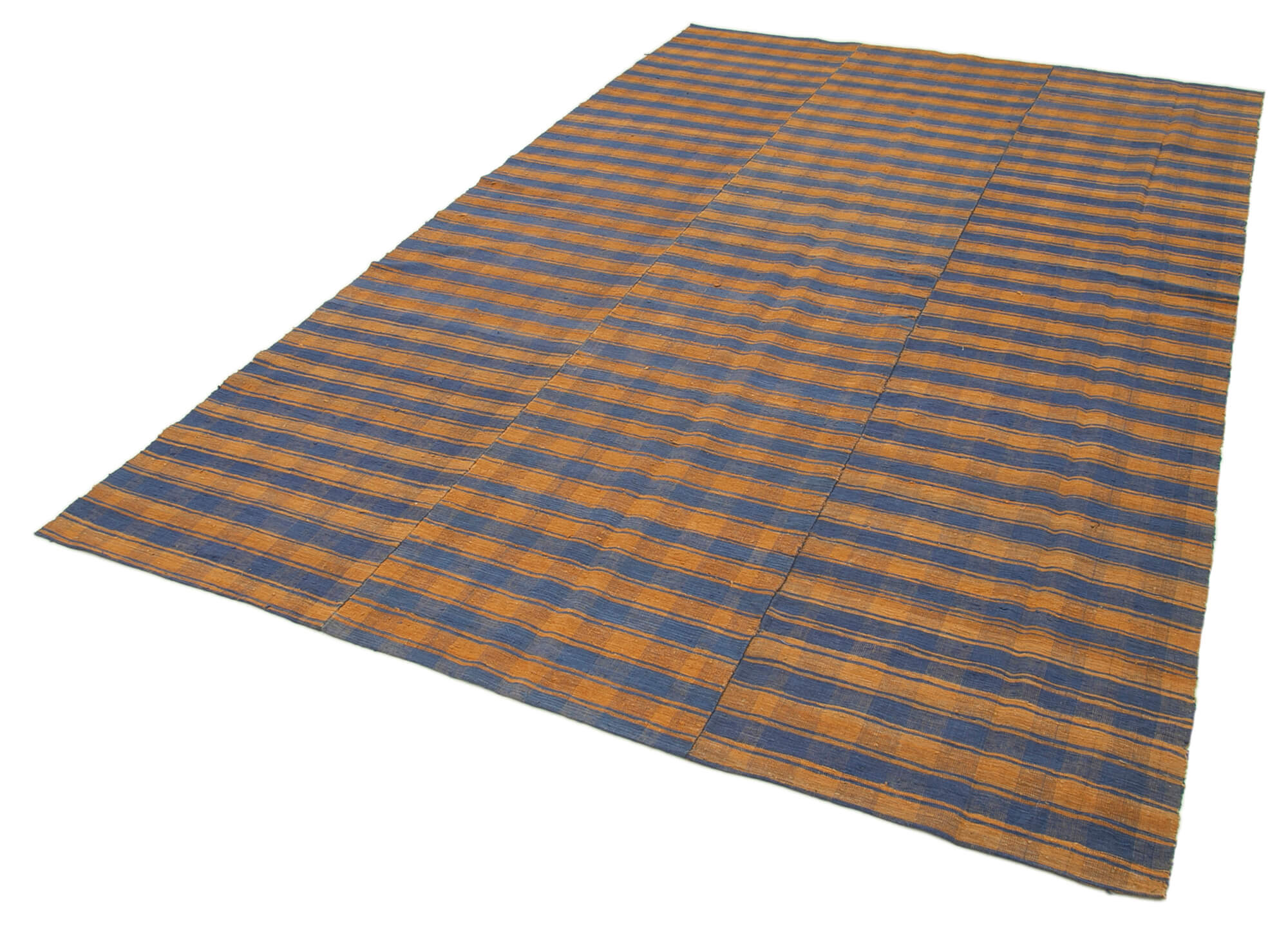 Handmade Kilim Rug - Brown Striped Area Rug Cotton Wool Flat Weave Carpet 6'3''x9'11''