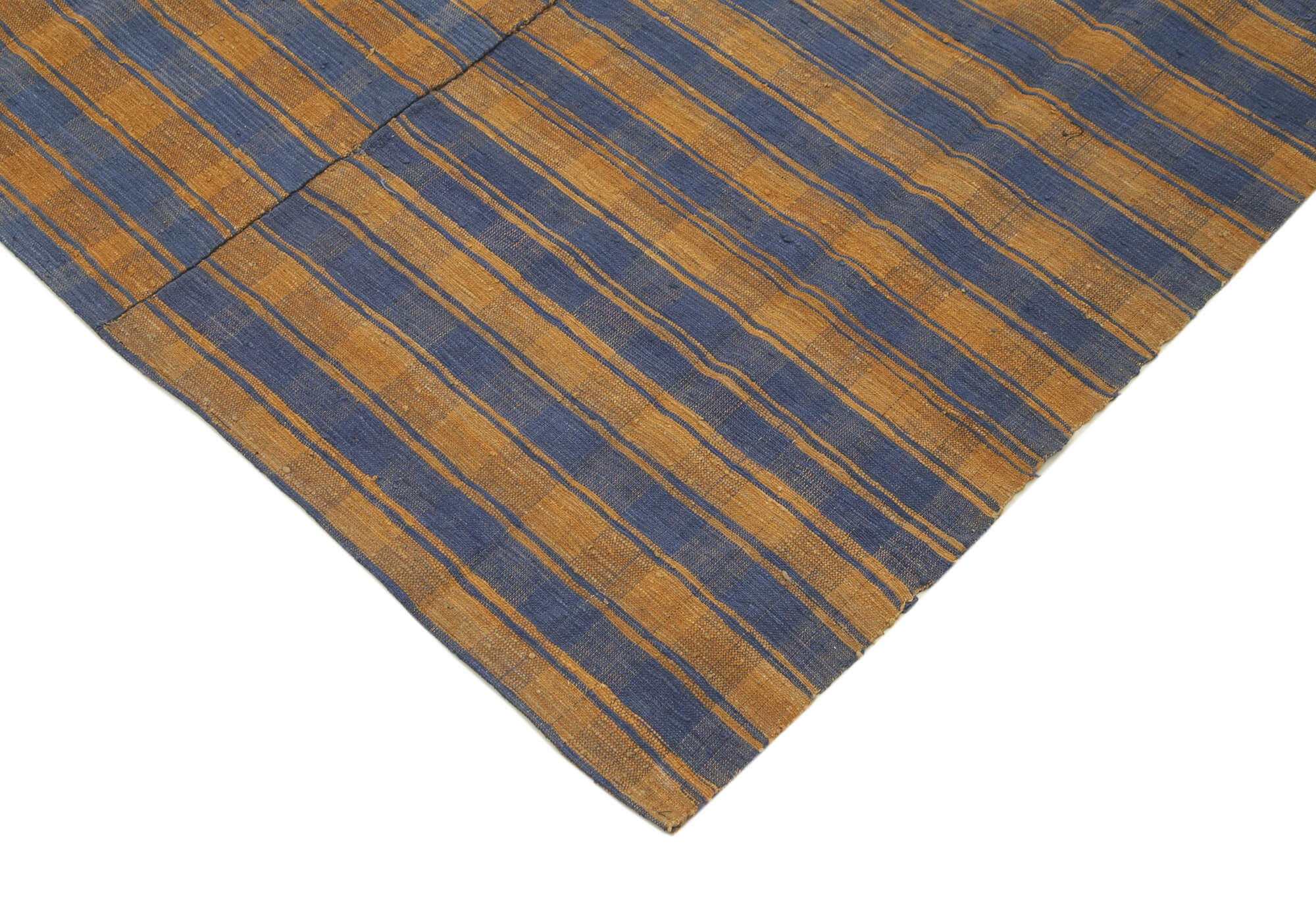 Handmade Kilim Rug - Brown Striped Area Rug Cotton Wool Flat Weave Carpet 6'3''x9'11''