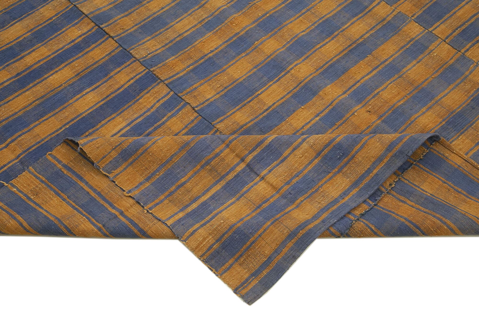 Handmade Kilim Rug - Brown Striped Area Rug Cotton Wool Flat Weave Carpet 6'3''x9'11''