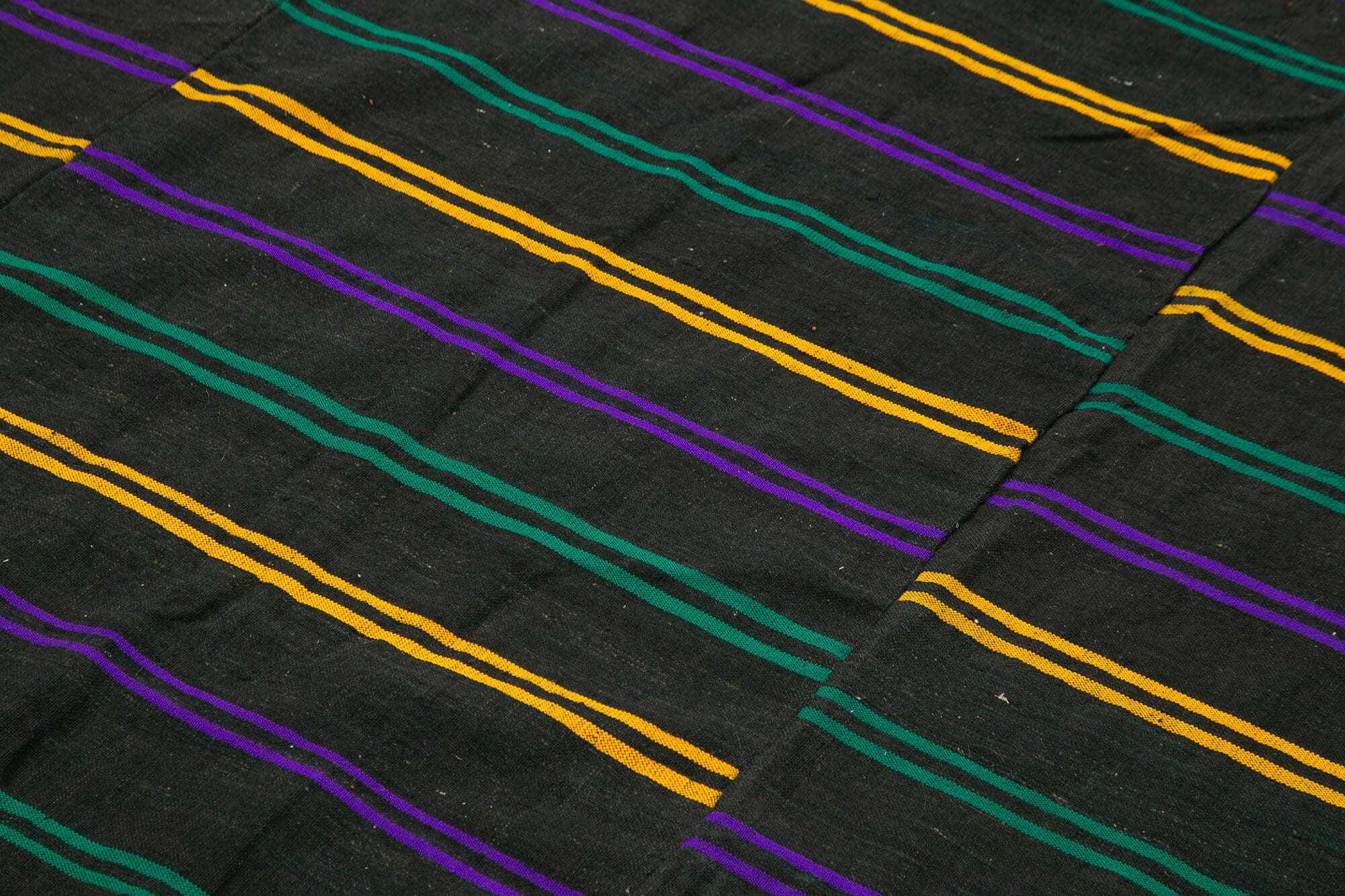 Handmade Wool Area Rug - Black Striped Kilim Cotton Wool Rug 6'6'' x 9'6''