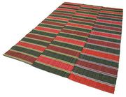 Handmade Wool Area Rug - Red Striped Turkish Kilim, Cotton Wool Carpet 5'8''x9'2''