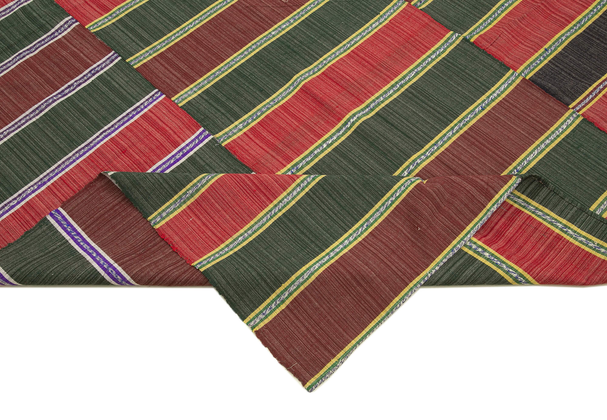 Handmade Wool Area Rug - Red Striped Turkish Kilim, Cotton Wool Carpet 5'8''x9'2''