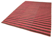 Handmade Cotton Wool Rug – Pink Kilim Striped Area Rug | Vintage Turkish Flat Weave Carpet