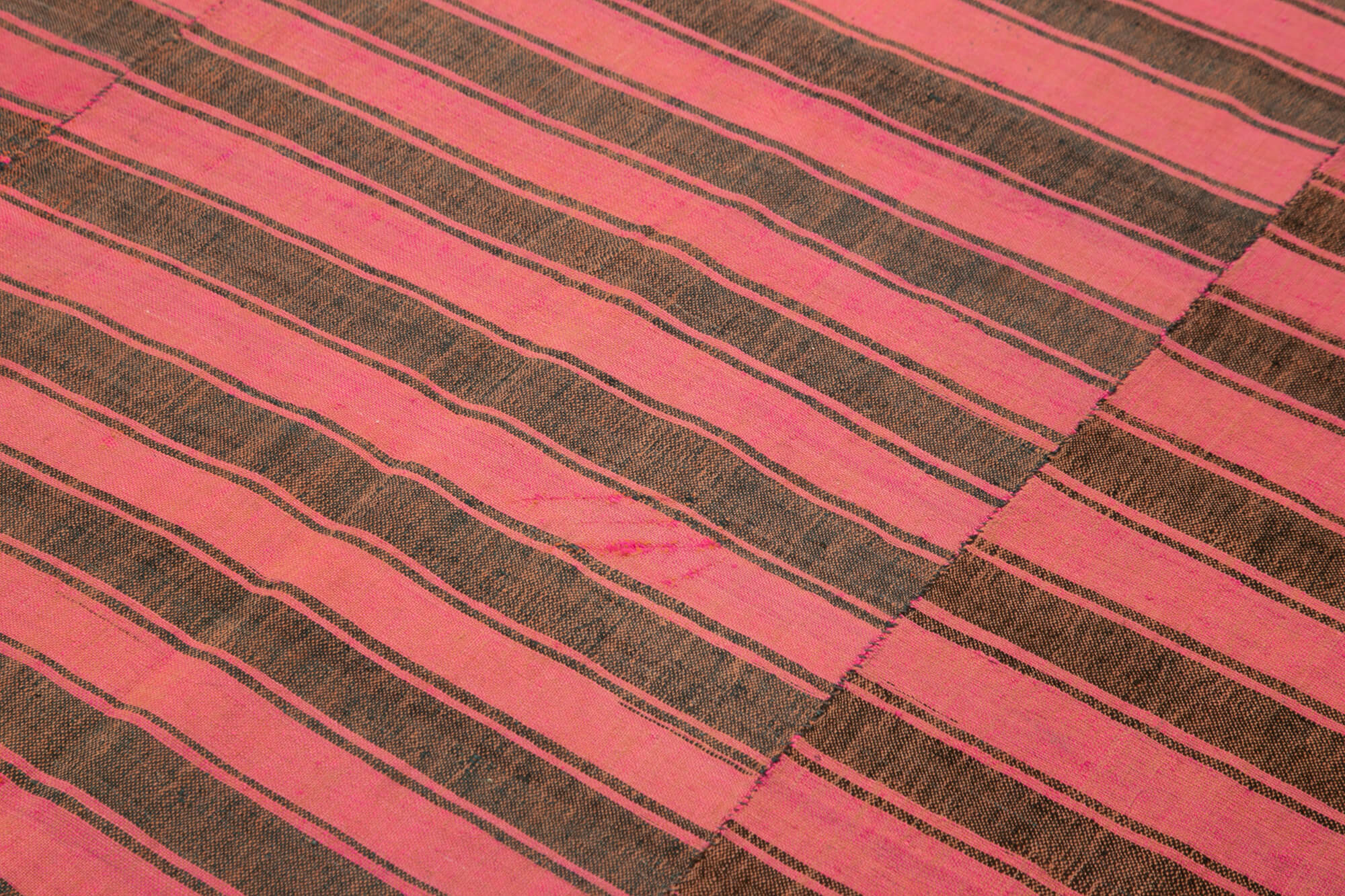 Handmade Cotton Wool Rug – Pink Kilim Striped Area Rug | Vintage Turkish Flat Weave Carpet
