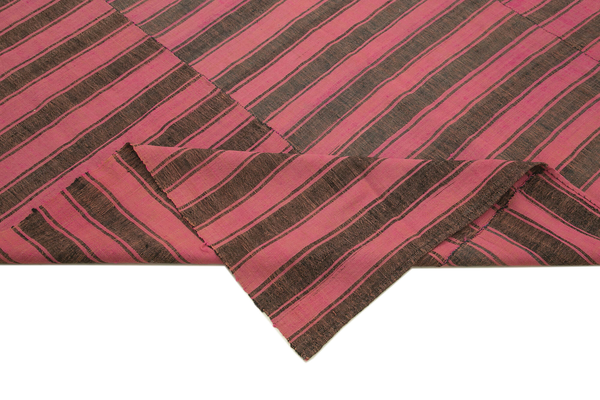 Handmade Cotton Wool Rug – Pink Kilim Striped Area Rug | Vintage Turkish Flat Weave Carpet