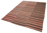 Handmade Area Rug – Striped Kilim Brown Cotton Wool Vintage Carpet 6'x8'7''