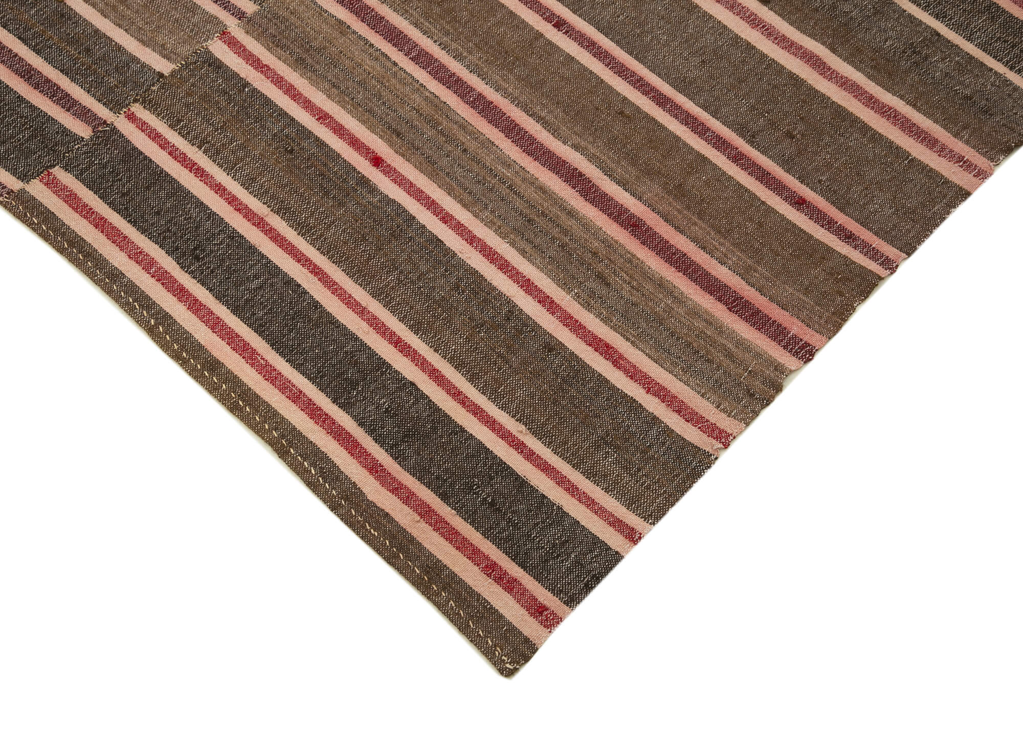 Handmade Area Rug – Striped Kilim Brown Cotton Wool Vintage Carpet 6'x8'7''