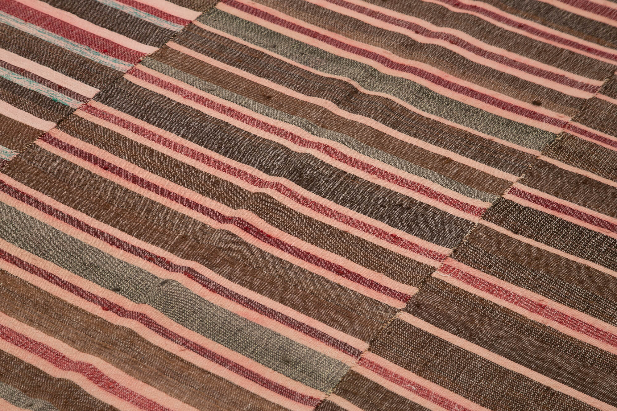 Handmade Area Rug – Striped Kilim Brown Cotton Wool Vintage Carpet 6'x8'7''