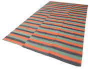 Handmade Wool Area Rug – Striped Cotton Rug, Vintage Kilim Carpet 6'x11'