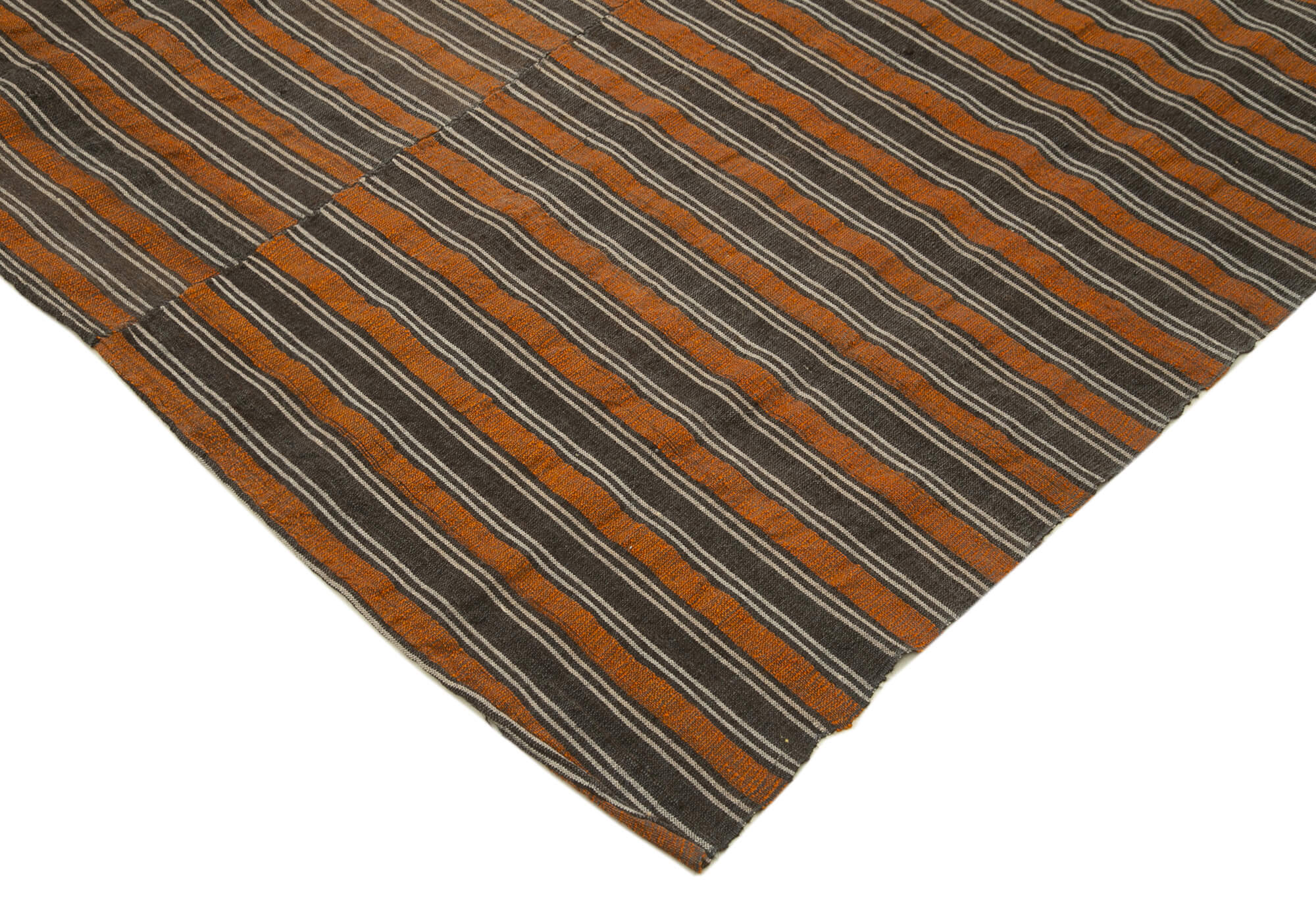 Handmade Cotton Wool Rug – Brown Striped Kilim Carpet, 6'8'' x 10'0'' Area Rug