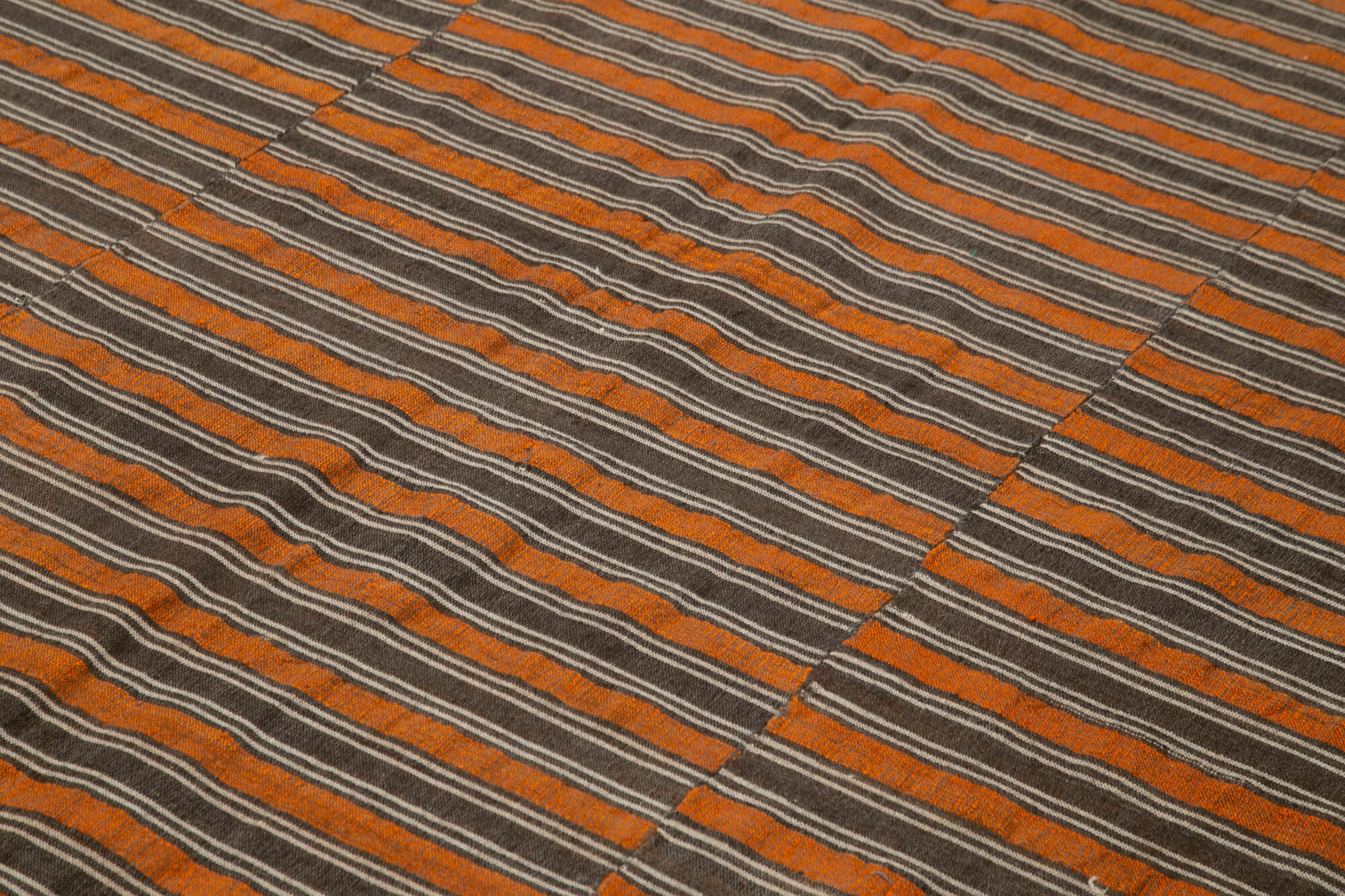 Handmade Cotton Wool Rug – Brown Striped Kilim Carpet, 6'8'' x 10'0'' Area Rug