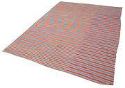 Handmade Cotton Wool Rug – Red Striped Kilim, Vintage Turkish Carpet 6'x8'2''