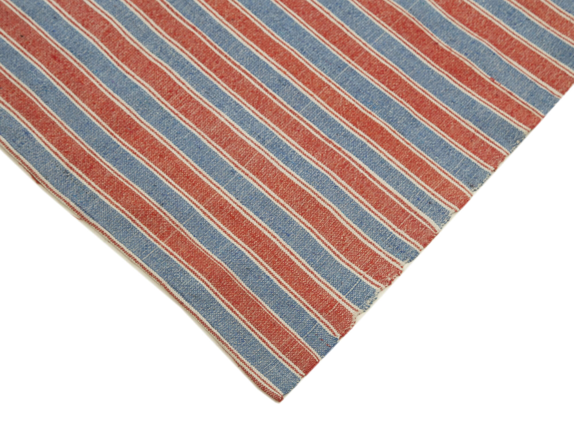 Handmade Cotton Wool Rug – Red Striped Kilim, Vintage Turkish Carpet 6'x8'2''