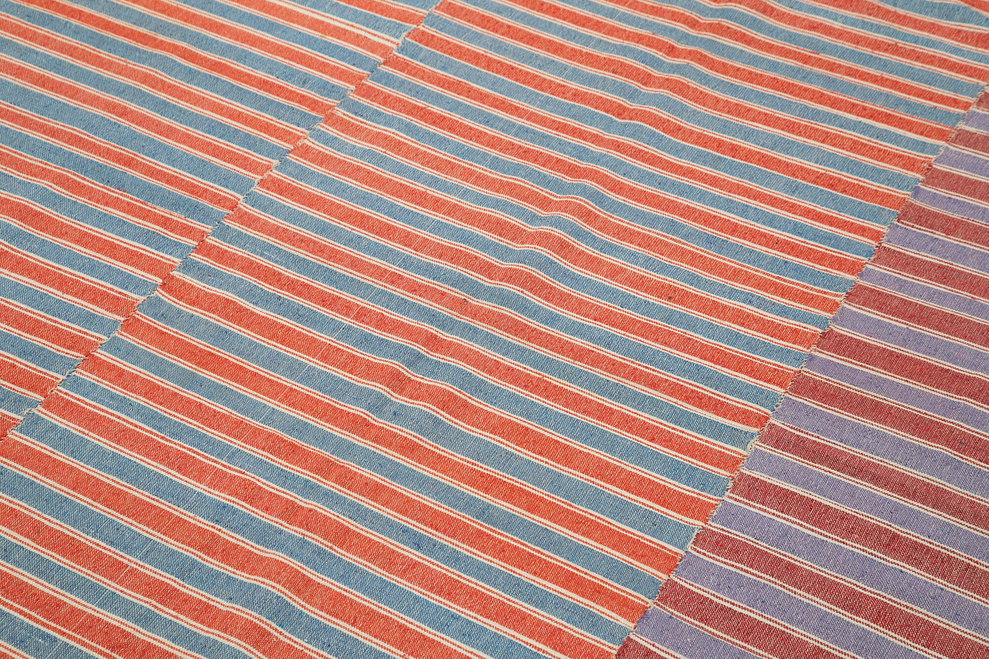 Handmade Cotton Wool Rug – Red Striped Kilim, Vintage Turkish Carpet 6'x8'2''