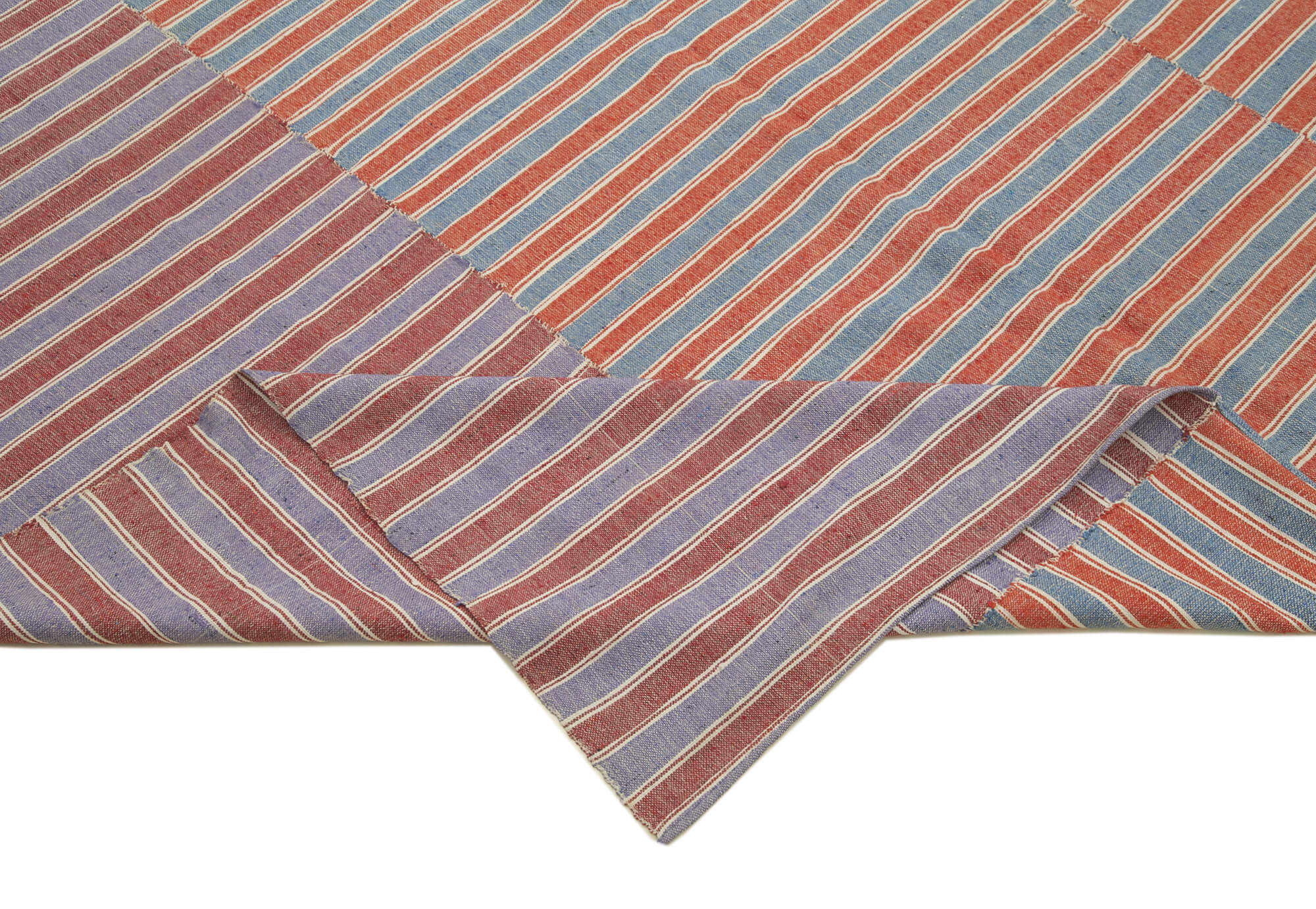 Handmade Cotton Wool Rug – Red Striped Kilim, Vintage Turkish Carpet 6'x8'2''