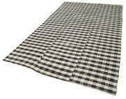 Handmade Cotton Wool Rug - Black Striped Kilim Boho Style Area Rug 5'6" x 9'7"