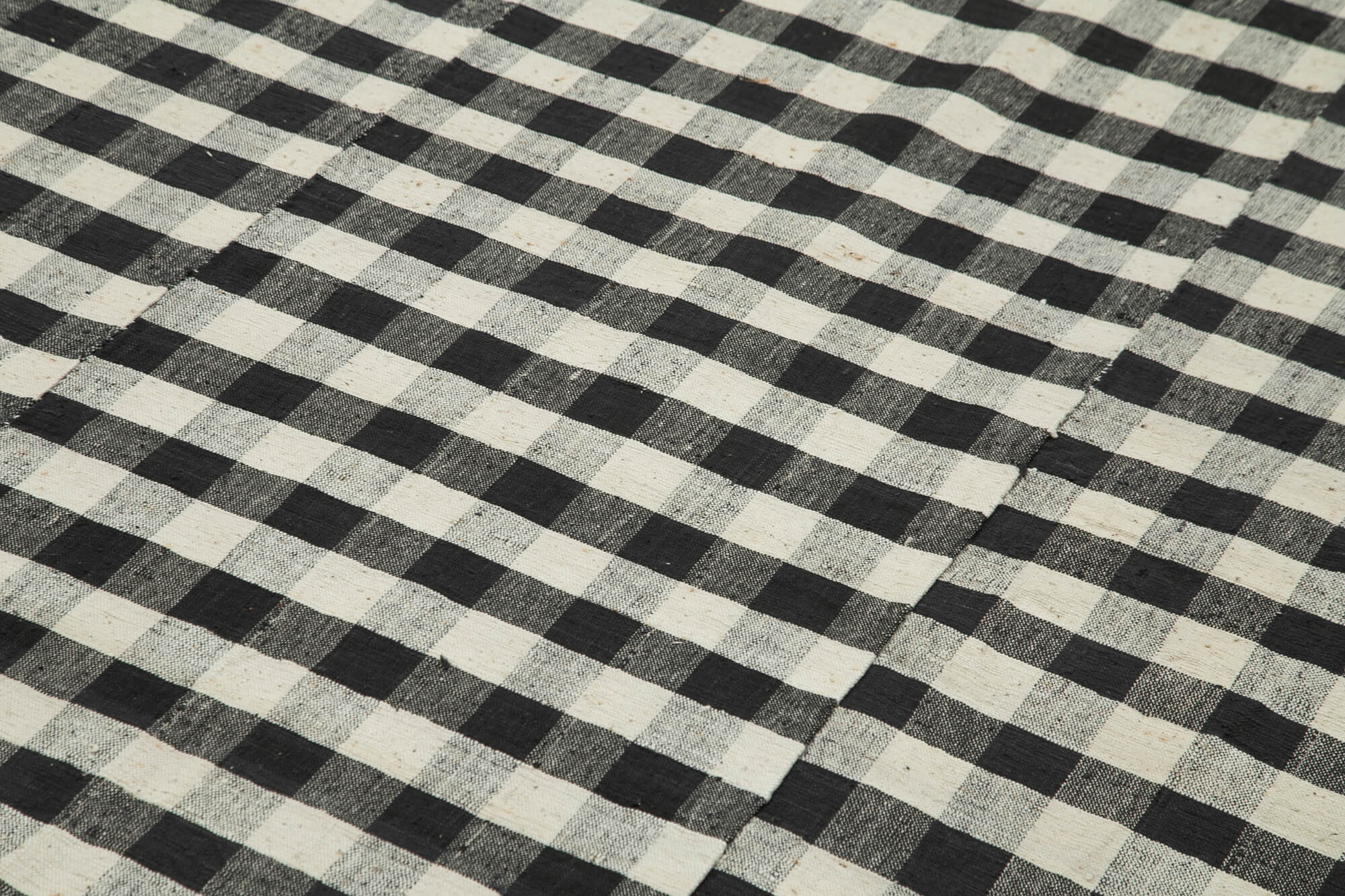 Handmade Cotton Wool Rug - Black Striped Kilim Boho Style Area Rug 5'6" x 9'7"