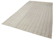 Handmade Area Rug – Purple Striped Turkish Kilim Carpet, Cotton Wool Blend 6'5''x11'8''
