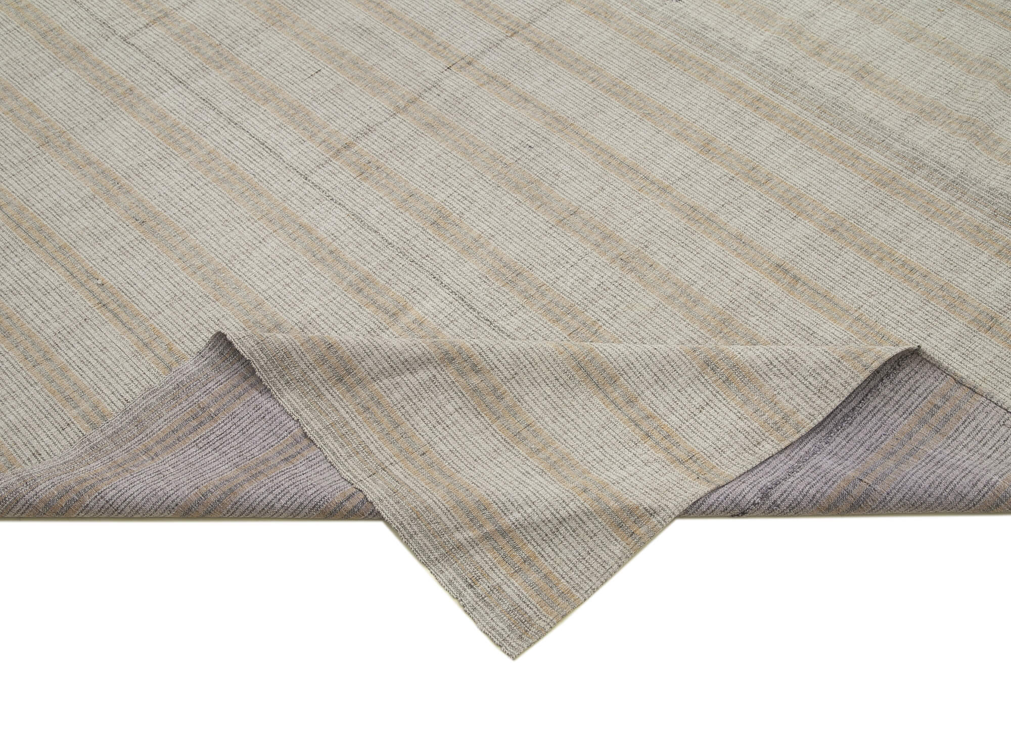 Handmade Area Rug – Purple Striped Turkish Kilim Carpet, Cotton Wool Blend 6'5''x11'8''