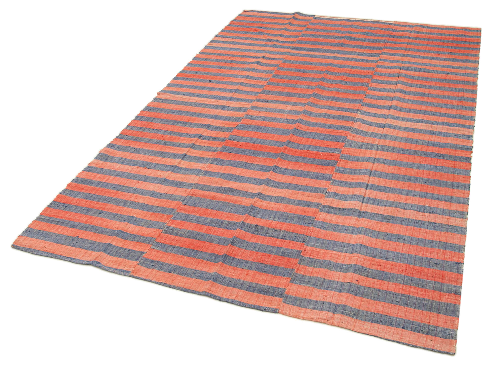 Handmade Wool Area Rug – Red Striped Kilim Cotton Wool Rug 5'3''x8'2''