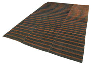 Handmade Kilim Rug - Brown Striped Area Rug | Cotton Wool, Turkish Hand Knotted