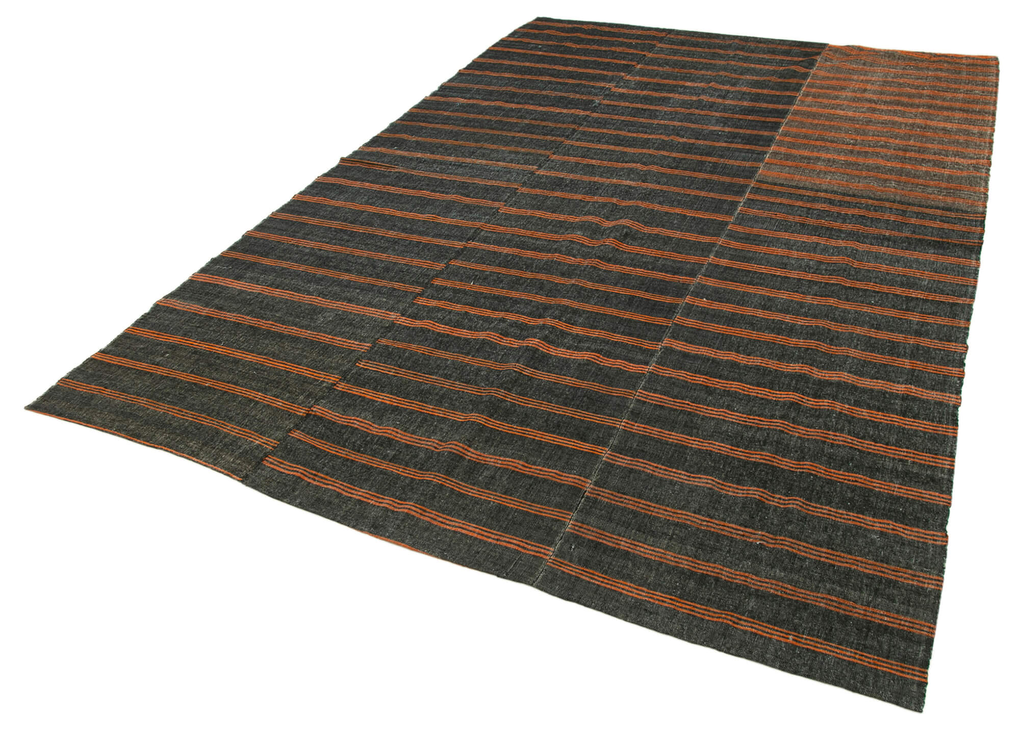 Handmade Kilim Rug - Brown Striped Area Rug | Cotton Wool, Turkish Hand Knotted