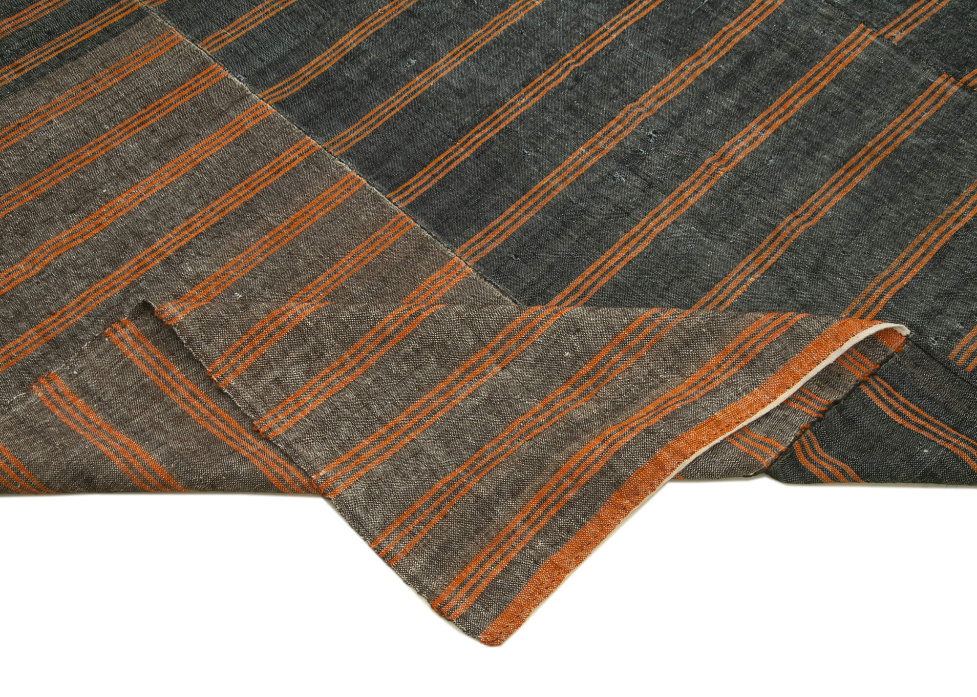 Handmade Kilim Rug - Brown Striped Area Rug | Cotton Wool, Turkish Hand Knotted