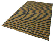 Handmade Area Rug - Striped Kilim Brown Cotton Wool 5x9 Feet Rug Durable Natural Fibers