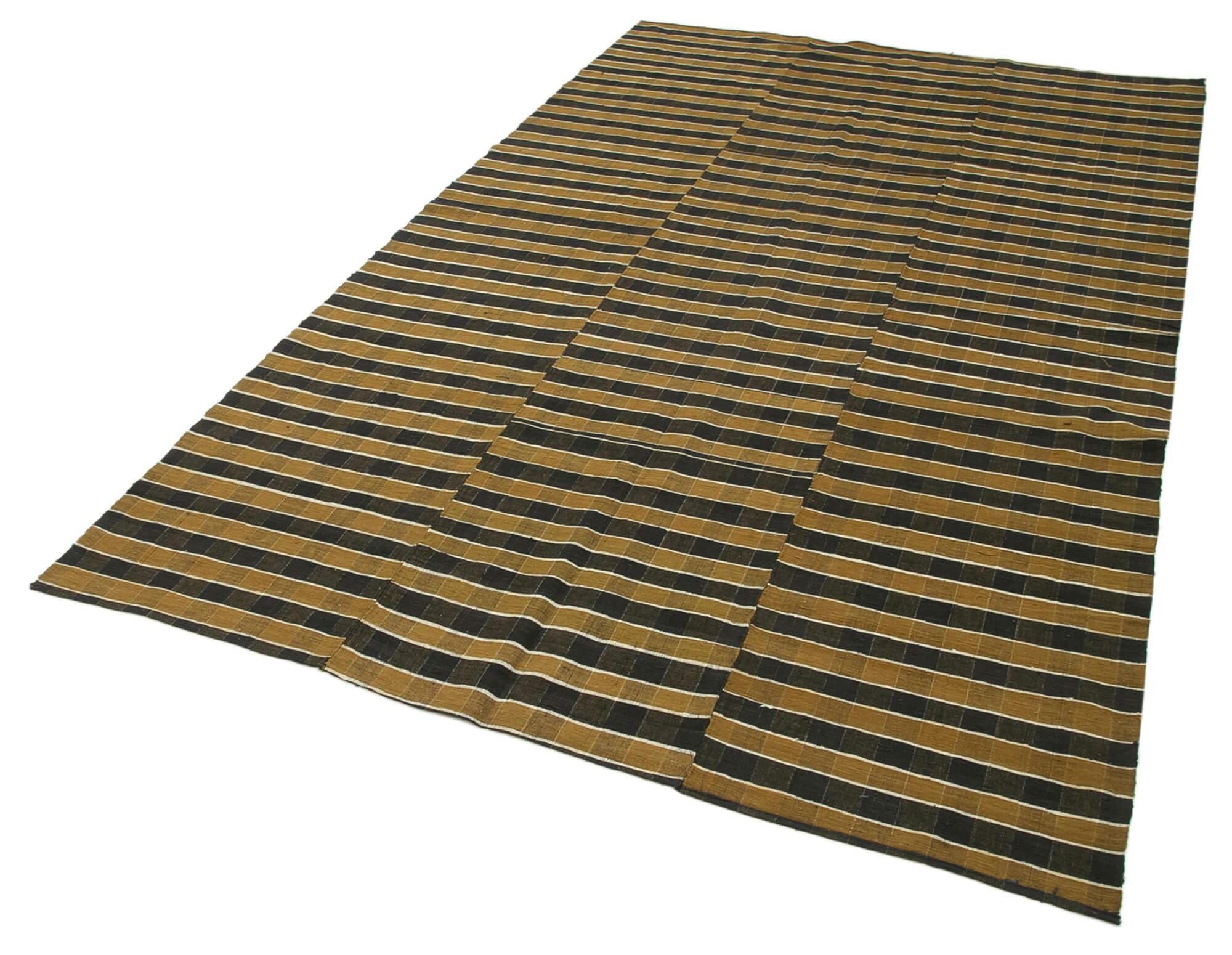 Handmade Area Rug - Striped Kilim Brown Cotton Wool 5x9 Feet Rug Durable Natural Fibers