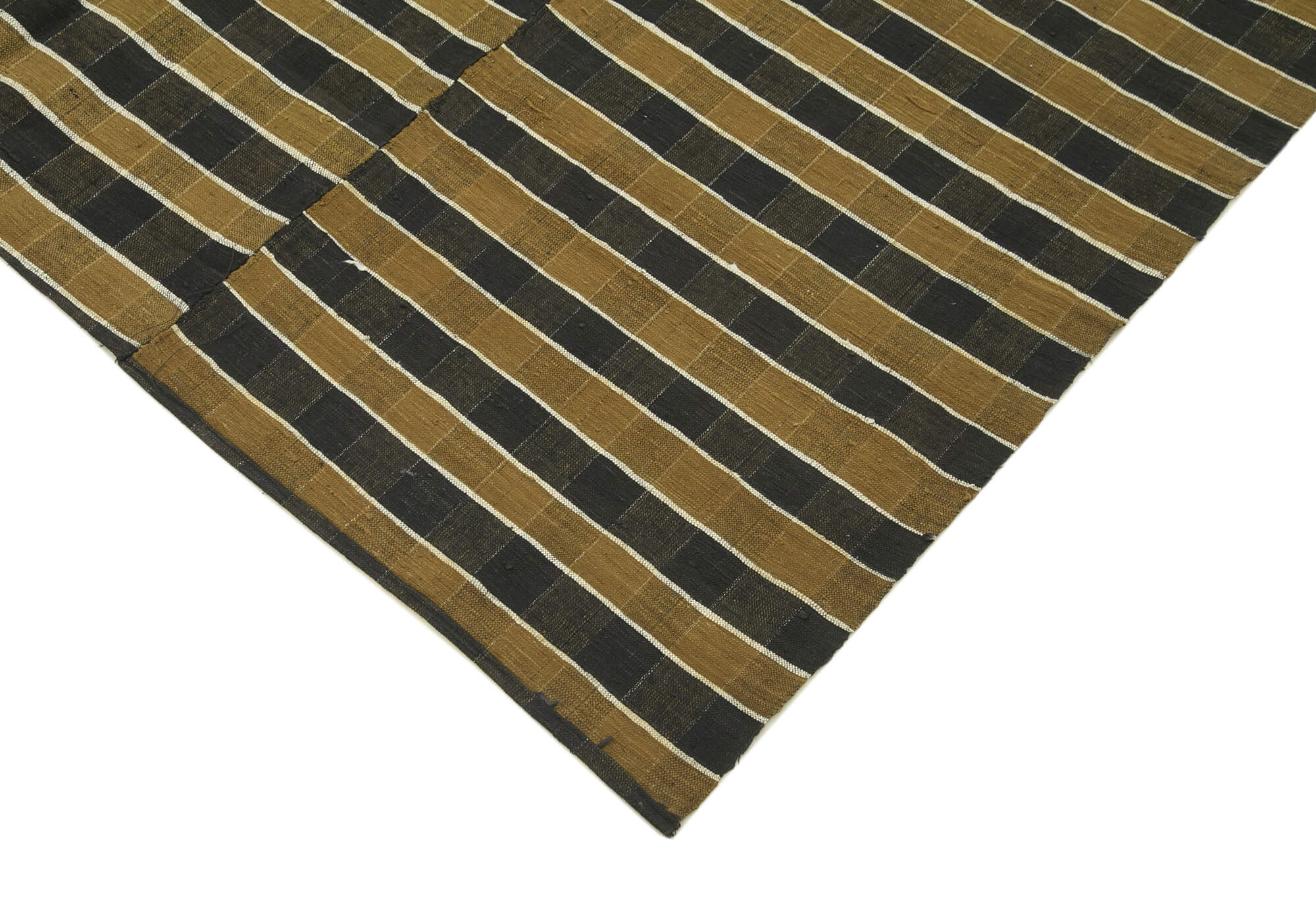 Handmade Area Rug - Striped Kilim Brown Cotton Wool 5x9 Feet Rug Durable Natural Fibers