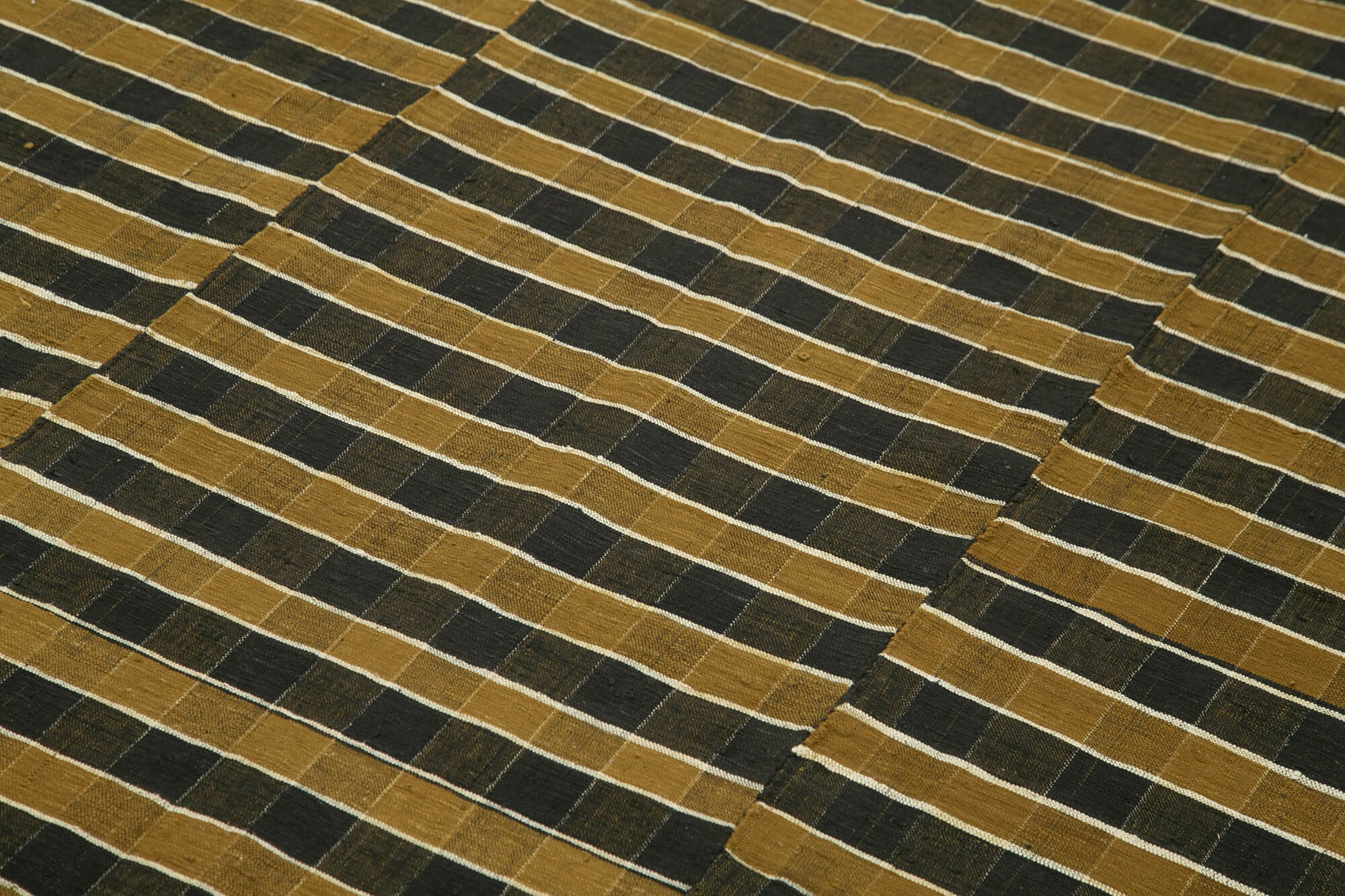 Handmade Area Rug - Striped Kilim Brown Cotton Wool 5x9 Feet Rug Durable Natural Fibers