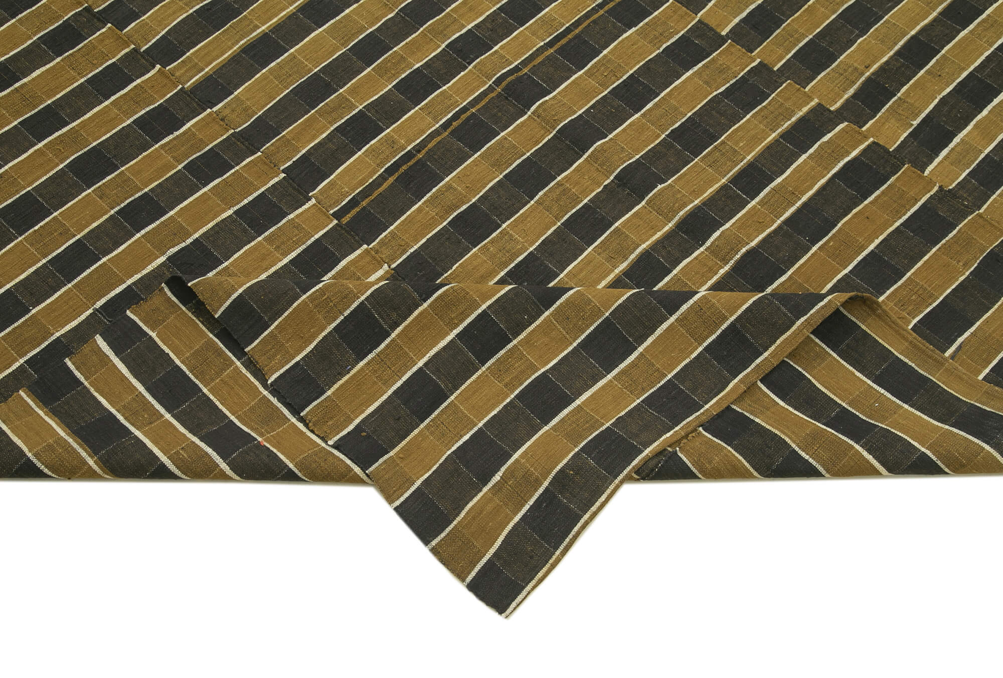 Handmade Area Rug - Striped Kilim Brown Cotton Wool 5x9 Feet Rug Durable Natural Fibers