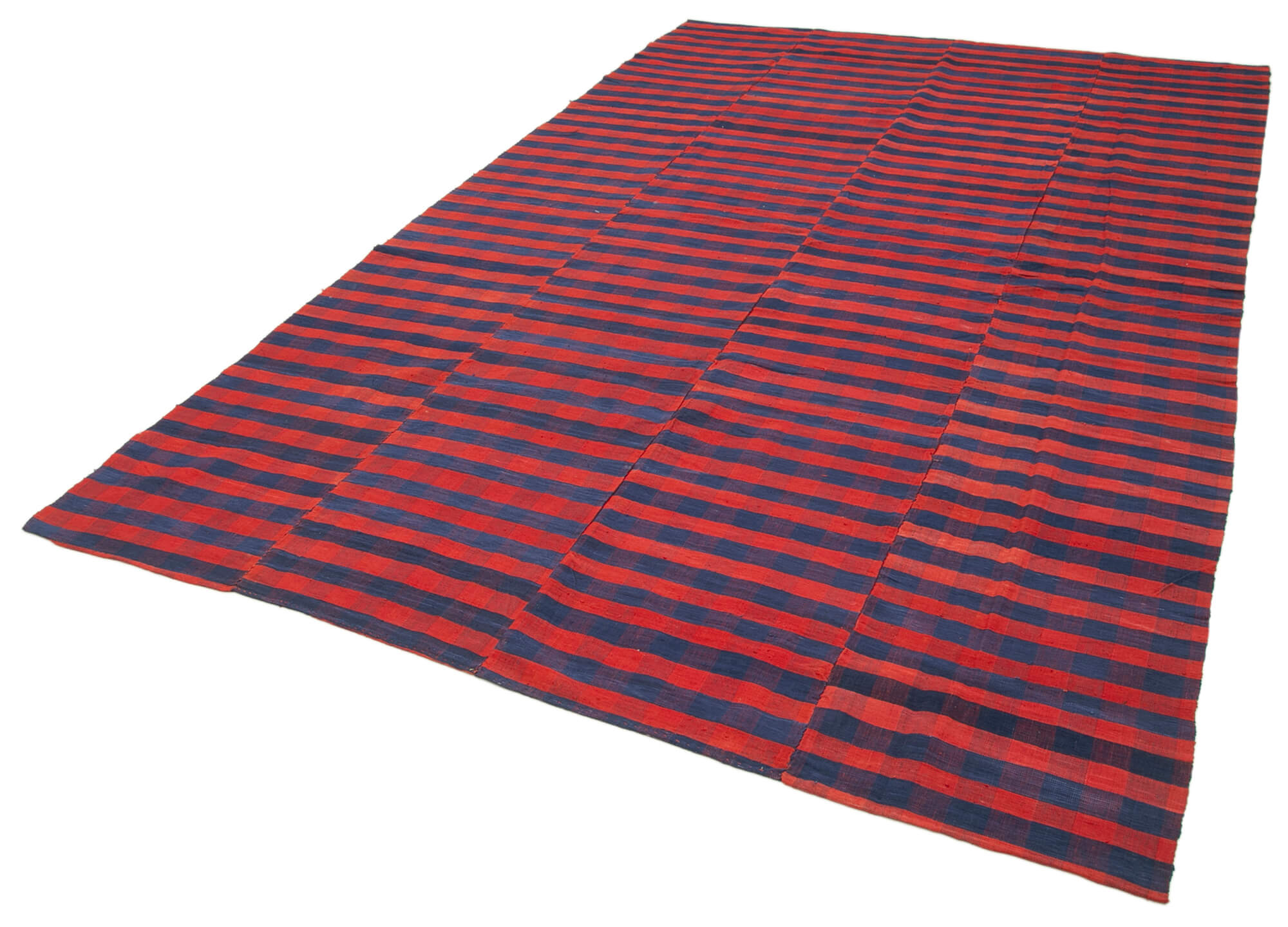 Handmade Striped Kilim Rug - Red Striped Cotton Wool Vintage Area Rug 6'9''x10'8''