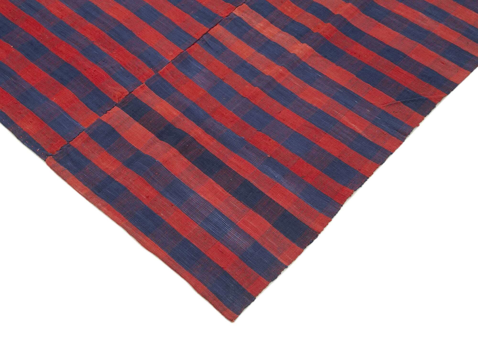 Handmade Striped Kilim Rug - Red Striped Cotton Wool Vintage Area Rug 6'9''x10'8''